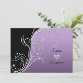 Invitation Lavande Argent Noir Florales Spirales Réception Un (Debout devant)