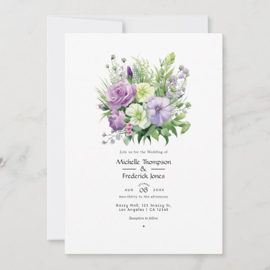 Invitation Lavande avec le mariage de printemps floral vert (Devant)