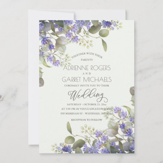 Invitation Lavande avec Mariage de verdure Eucalyptus (Devant)