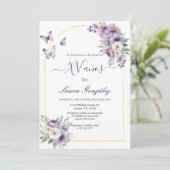 Invitation Lavande avec papillons Quinceanera espagnol (Debout devant)