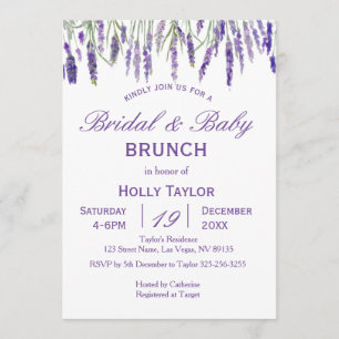 Invitation Lavande Baby shower et Fête des mariées combinés