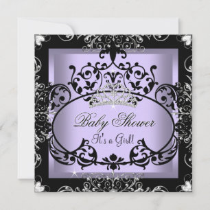 Invitation Lavande Baby shower fille princesse Tiara dentelle