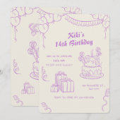 Invitation Lavande Beige Whimsical 14e anniversaire fête (Devant / Derrière)