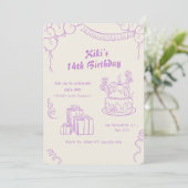 Invitation Lavande Beige Whimsical 14e anniversaire fête (Debout devant)