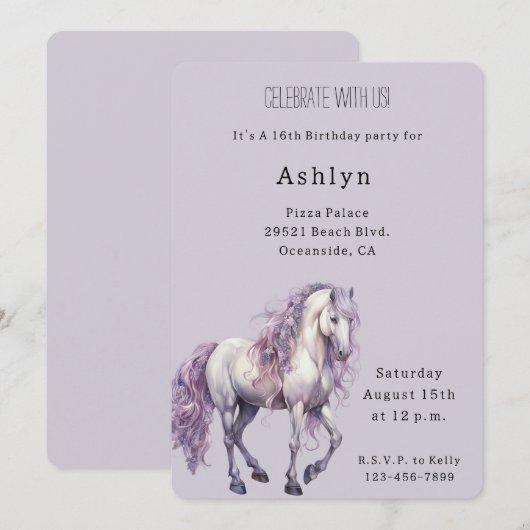 Invitation Lavande Blanc Floral Cheval Cowgirl Anniversaire (Devant / Derrière)