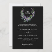 Invitation Lavande blanche noire fleurie QR RSVP mariage de l (Devant)
