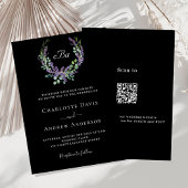 Invitation Lavande blanche noire fleurie QR RSVP mariage de l