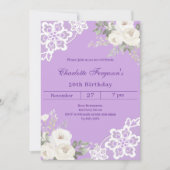 Invitation Lavande blanche roses dentelle anniversaire (Devant)