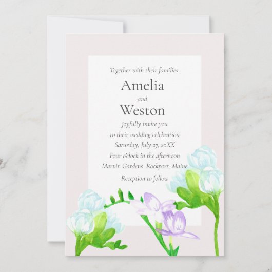 Invitation Lavande Bleu Aquarelle Freesia Flowers Mariage (Devant)