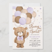 Invitation Lavande Brown Ours en Teddy avec Ballons Anniversa (Devant)