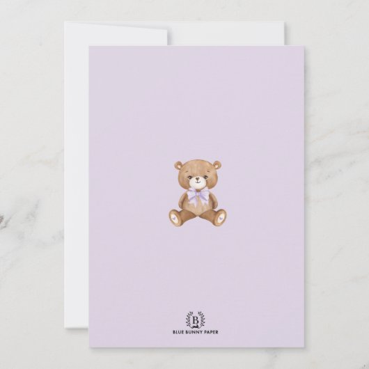 Invitation Lavande Brown Ours en Teddy avec Ballons Anniversa (Dos)
