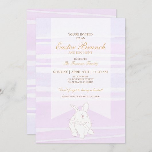 Invitation Lavande Brunch de Pâques et lapin de chasse aux oe (Devant / Derrière)