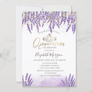 Invitation Lavande Chic Aquarelle, Lumière Chaîne Quinceanera