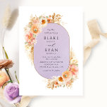 Invitation Lavande chic, broyage blanc et Mariage ovale crème<br><div class="desc">Dégustez vos invités avec cette élégante invitation de mariage avec une belle arche ovale violet lavande avec des éléments floraux d'aquarelle exquis entourant vos détails mariages avec des fleurs, du feuillage et de l'herbe pampa dans un magnifique mélange de teintes pêche, orange, rose roux, crème et champagne. Aptitude à changer...</div>