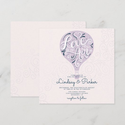 Invitation Lavande d'amour à la main Carré Mariage violet (Devant / Derrière)