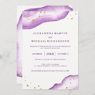 Invitation Lavande d'aquarelle et Mariage de géode d'or II