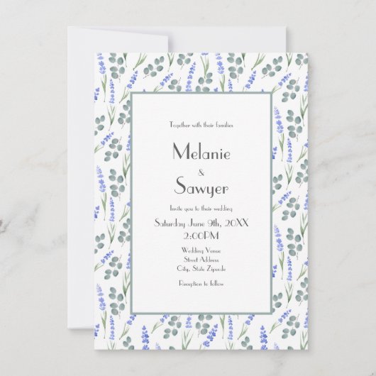Invitation Lavande d'aquarelle et Motif d'eucalyptus (Devant)