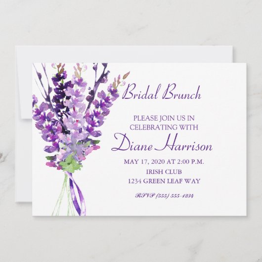 Invitation Lavande d'aquarelle Mariage violet (Devant)