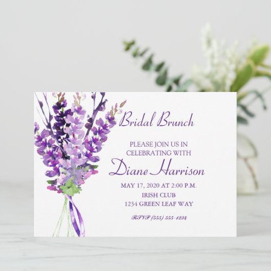 Invitation Lavande d'aquarelle Mariage violet (Debout devant)