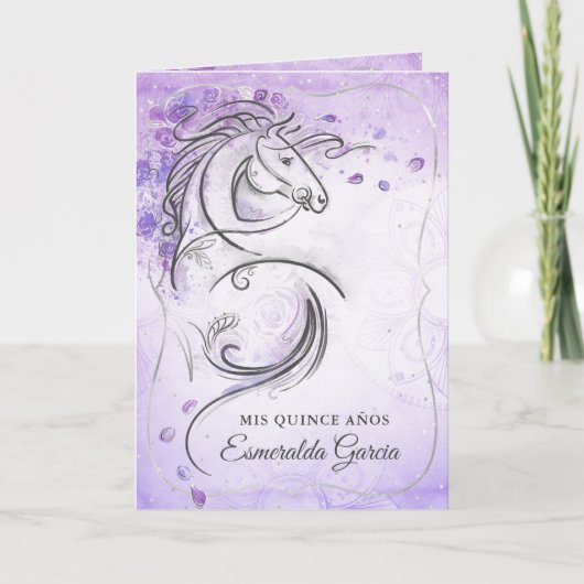 Invitation Lavande d'argent Lilac Charro Quinceanera plié (Devant)