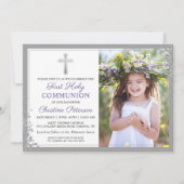 Invitation Lavande d'argent violet première communion Photo (Devant)
