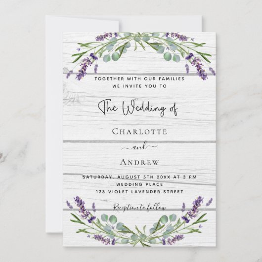 Invitation Lavande de bois de verdure code QR luxe mariage (Devant)