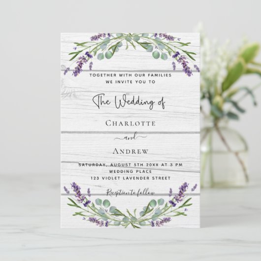 Invitation Lavande de bois de verdure code QR luxe mariage (Debout devant)