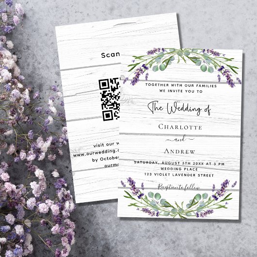 Invitation Lavande de bois de verdure code QR luxe mariage