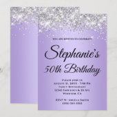 Invitation Lavande de Parties scintillant argentée brillante (Devant / Derrière)