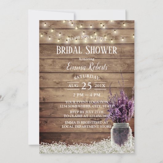 Invitation Lavande de respiration de bébé rustique Fête des m (Devant)