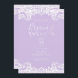 Invitation Lavande & dentelle blanche Élégante Sweet 16 Party<br><div class="desc">Personnaliser pour tout événement</div>