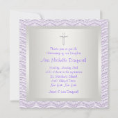 Invitation Lavande Dentelle Perle Croix Baptême (Dos)