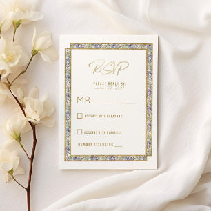 Invitation Lavande d'or géométrique rose floral Mariage RSVP