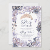 Invitation Lavande d'or tiara princesse fleurie Sweet 16 (Devant)