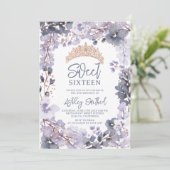 Invitation Lavande d'or tiara princesse fleurie Sweet 16 (Debout devant)