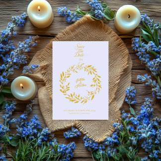 Invitation Lavande douce et cercle or Enregistrer le Mariage