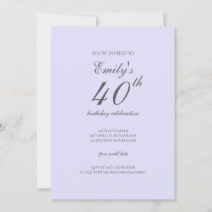 Invitation Lavande douce minimaliste 40e anniversaire Invitat