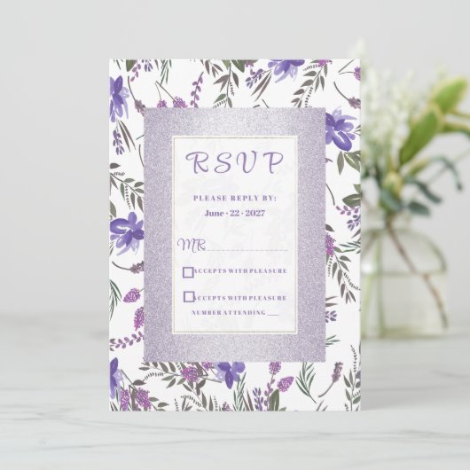 Invitation Lavande douce rose violet vert floral RSVP (Debout devant)
