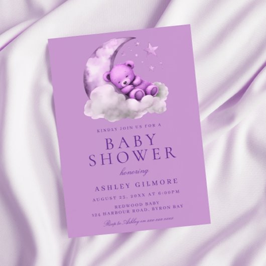 Invitation Lavande d'ours en peluche violet Baby shower