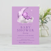 Invitation Lavande d'ours en peluche violet Baby shower (Debout devant)
