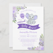 Invitation Lavande Elephant & Floral Baby shower virtuel (Devant)
