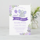 Invitation Lavande Elephant & Floral Baby shower virtuel (Debout devant)