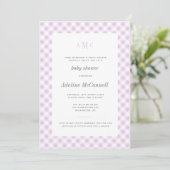 Invitation Lavande En vichy Baby shower traditionnel (Debout devant)