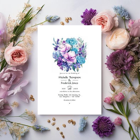 Invitation Lavande et Aqua Floral Mariage