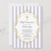 Invitation Lavande et cadre d'or Première communion sainte (Devant)