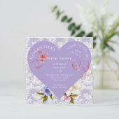 Invitation Lavande et dentelle coeur nuptiale de douche Invit (Debout devant)