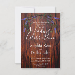 Invitation Lavande et Eucalyptus bois foncé rustique grain