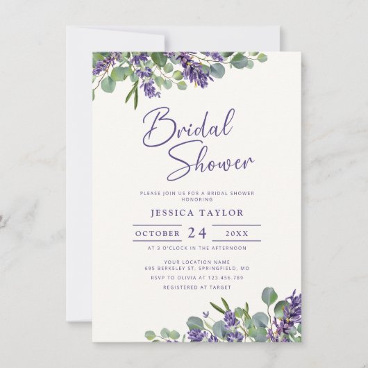 Invitation Lavande et Eucalyptus douche nuptiale (Devant)