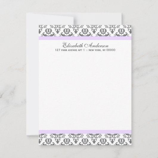 Invitation Lavande et gris Damask Flat Thank You Notes (Devant)