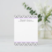 Invitation Lavande et gris Damask Flat Thank You Notes (Debout devant)